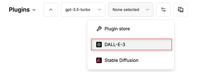 Under the None selected menu, click on the option for DALL-E-3. Stable Diffusion is also an option.