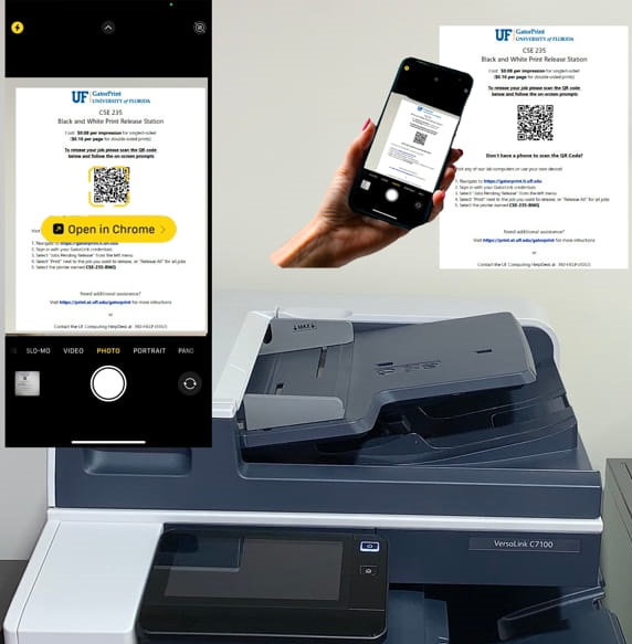 Scanning the QR code at the printer.