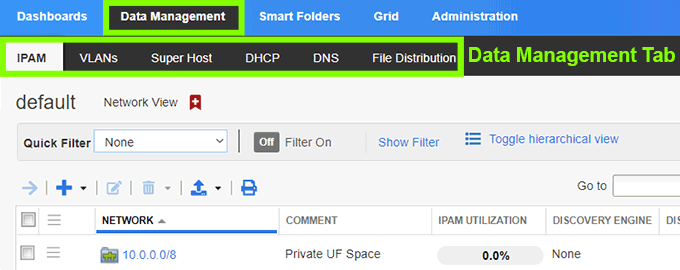 Infoblox Data Management Tab