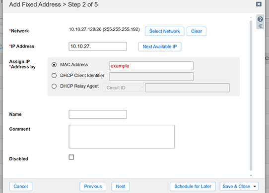 Infoblox Add Fixed Address Wizard