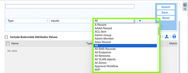 Infoblox Global Search All Option