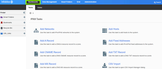 Infoblox IPAM Tasks View