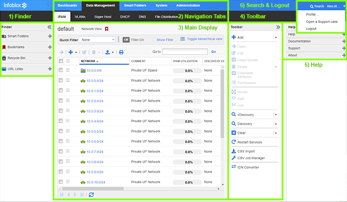 Infoblox Main Interface Layout