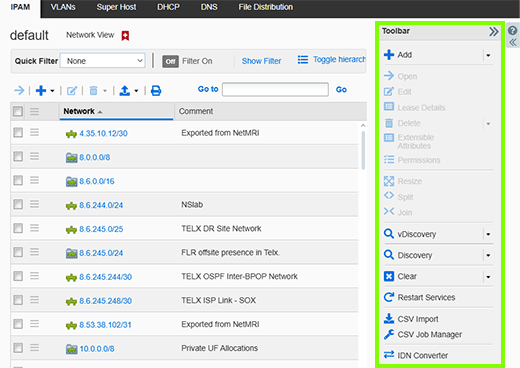 Infoblox Side Toolbar