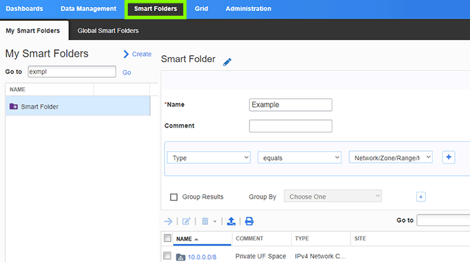 Infoblox Smart Folders Tab and View