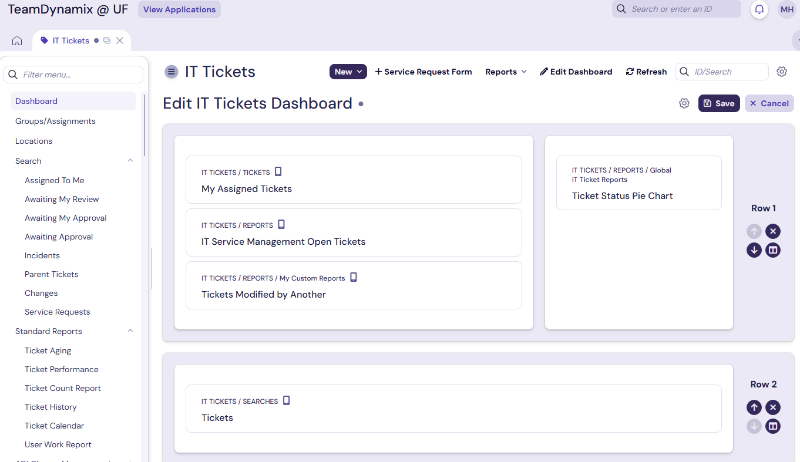 screenshot of dashboard editor