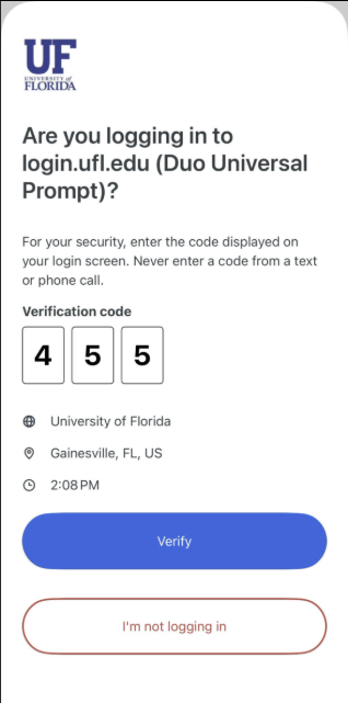 Example of Verified Push in the duo app