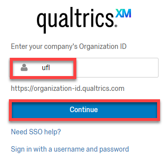Depiction of the location of the organization ID and continue button