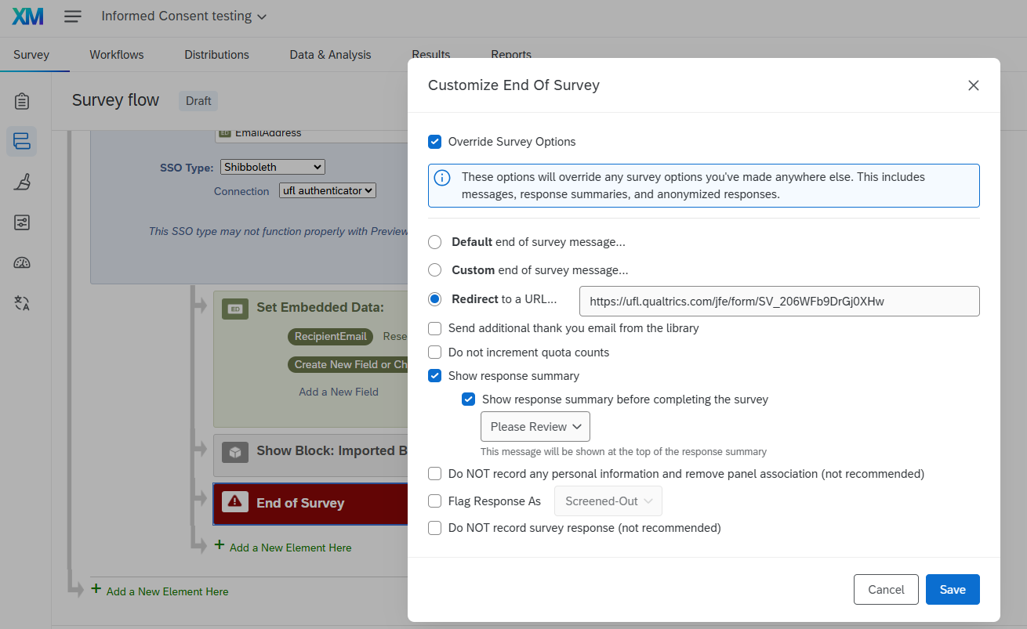 Survey Flow Customize End of Survey