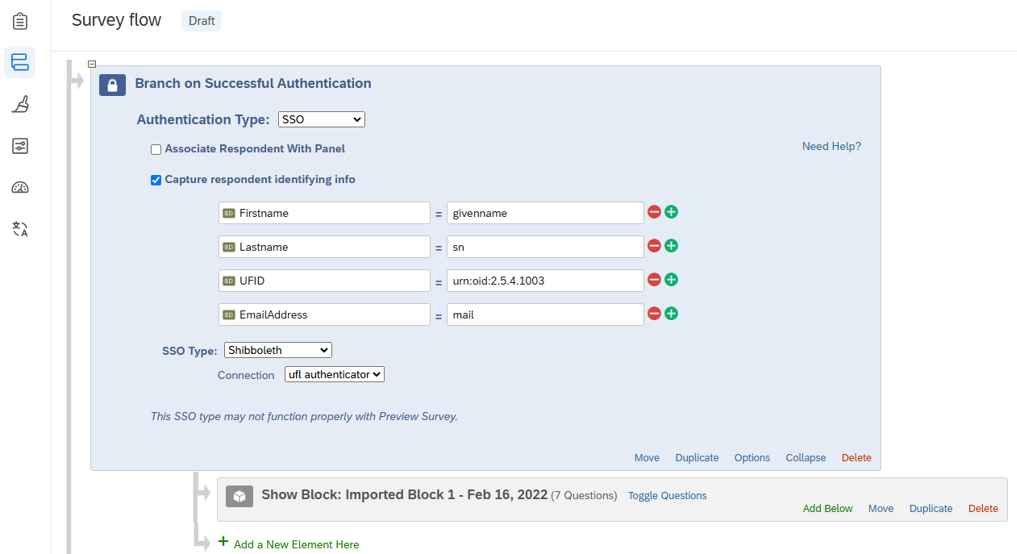 survey flow instructions on how to require GL login and capture Metadata