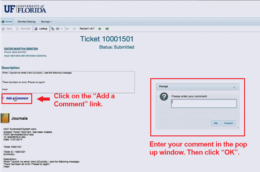 ITSM Add a Comment Box