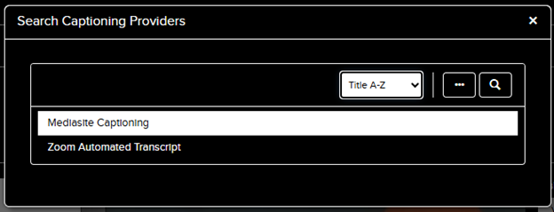 A list of the captioning providers found after selecting